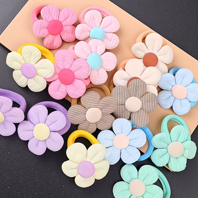 Set de 5/12 piezas en color rosa y crema con flores 3D y diademas con lazo